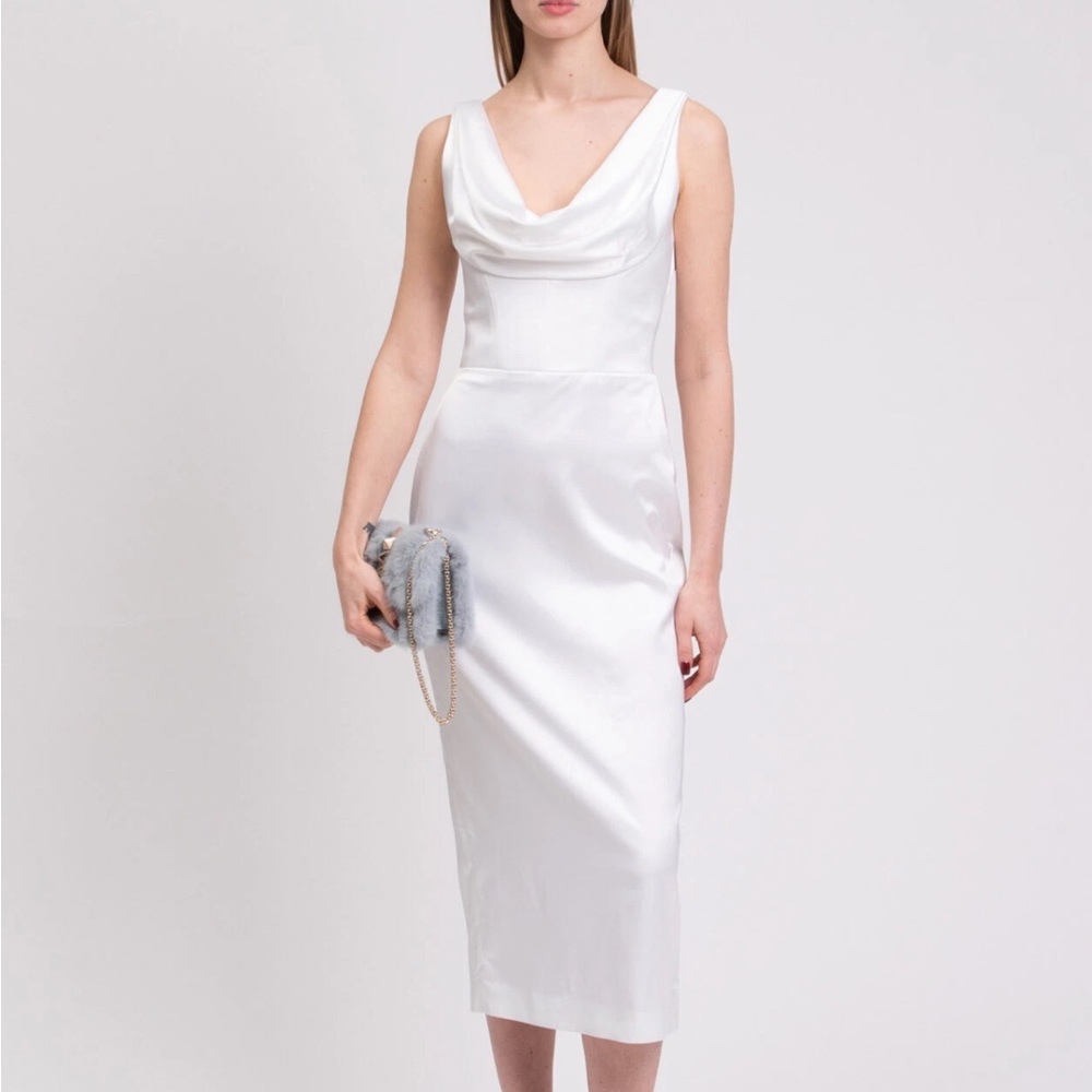 Chic White Midi Satin Rasario Dress